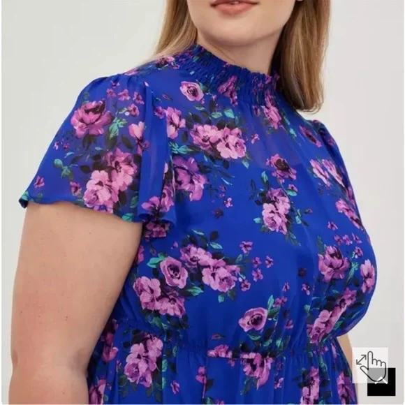 Torrid Blue & Purple Floral Sheer Dress - Picture 2 of 10